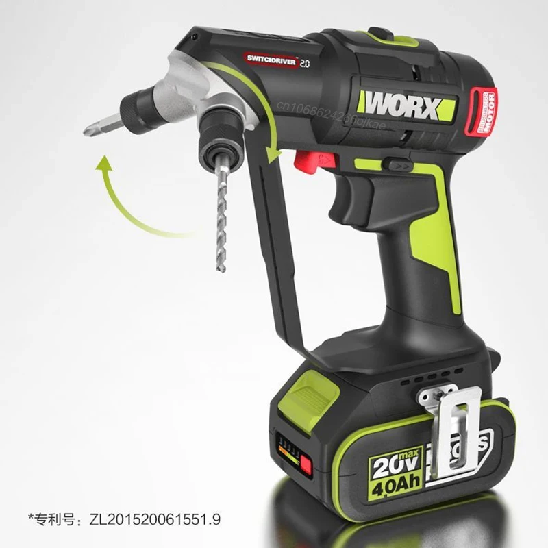 Фото Worx WU177 Голый инструмент с вращающейся и двойной рабочей головкой, беспроводной шуруповерт, бесщеточный патрон 20 В, 50 Нм, 1700 об/мин, 1/4 дюйма, зеленый аккумулятор №5