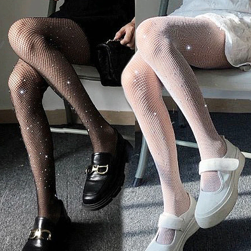 

Sexy Rhinestone Fishnet Stockings Women's Tight Pantyhose Summer Stocking Nightclub Miss Socks Bling Hosiery Meias Collant Femme