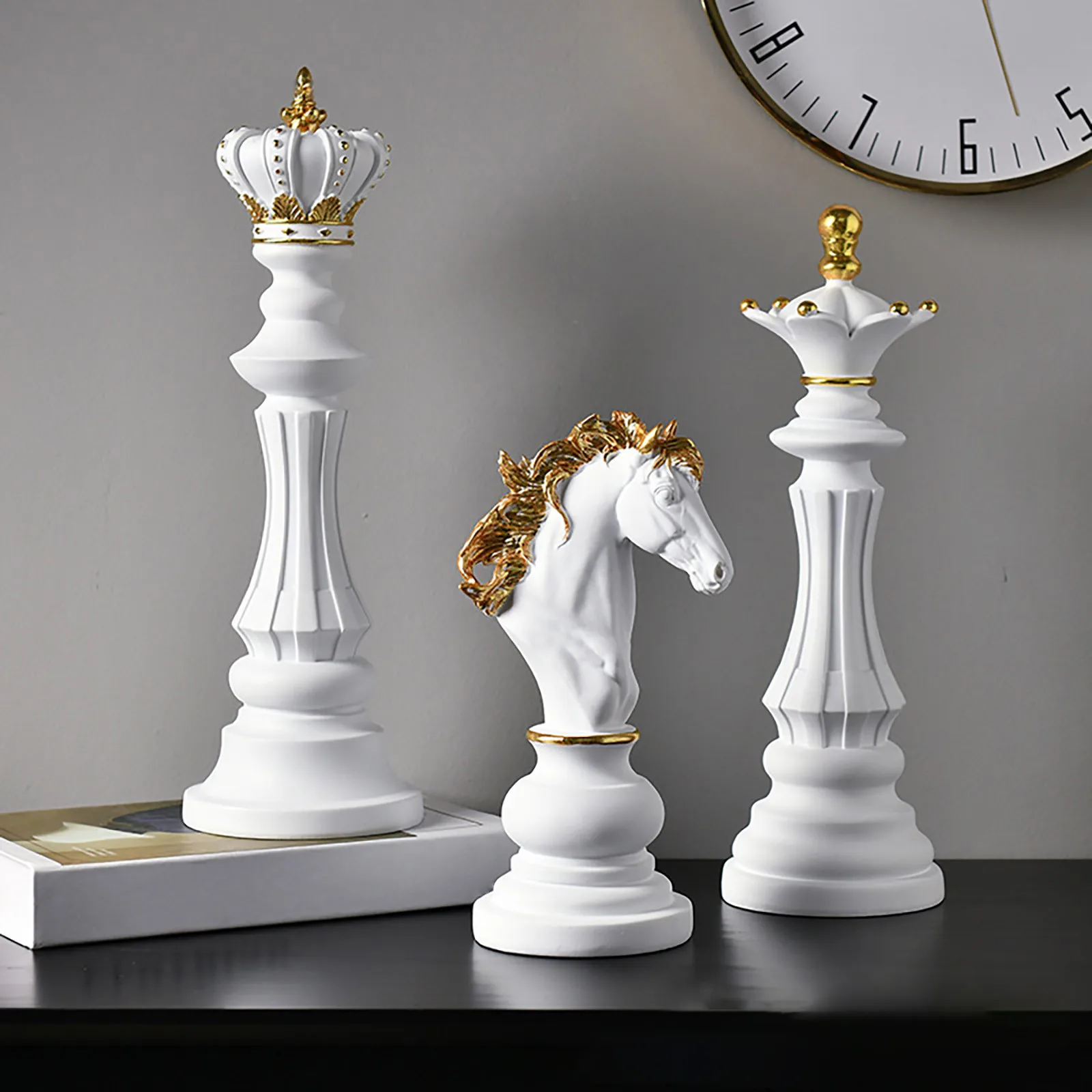 

Resin Chess Figurine King Queen Knight Statue Sculpture Ornament Collectible Figurines Craft Furnishing Decor for Home Office
