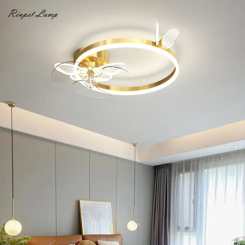

New Modern LED Ceiling Fan Lights For Living Dining Study Foyer Hotel Bedroom Creative Deco Lamps Dimmable Lighting With Remote