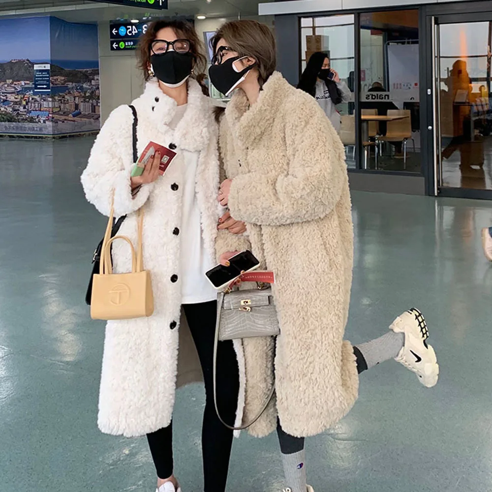Winter Long Rabbit Fur Jacket Women Thick Warm Soft Fuzzy Fluffy Faux Fur Coat Women Loose Casual Stylish Korean Fashion 2022