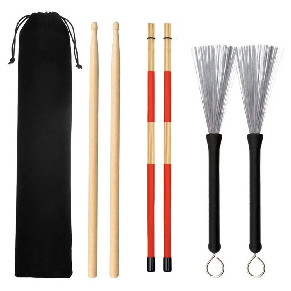 

1 Set Maple Wood Drum Sticks Wire Brushes Rods Drum Brush With Portable Bag Set Professional Jazz Ballad Percussion Drum Parts