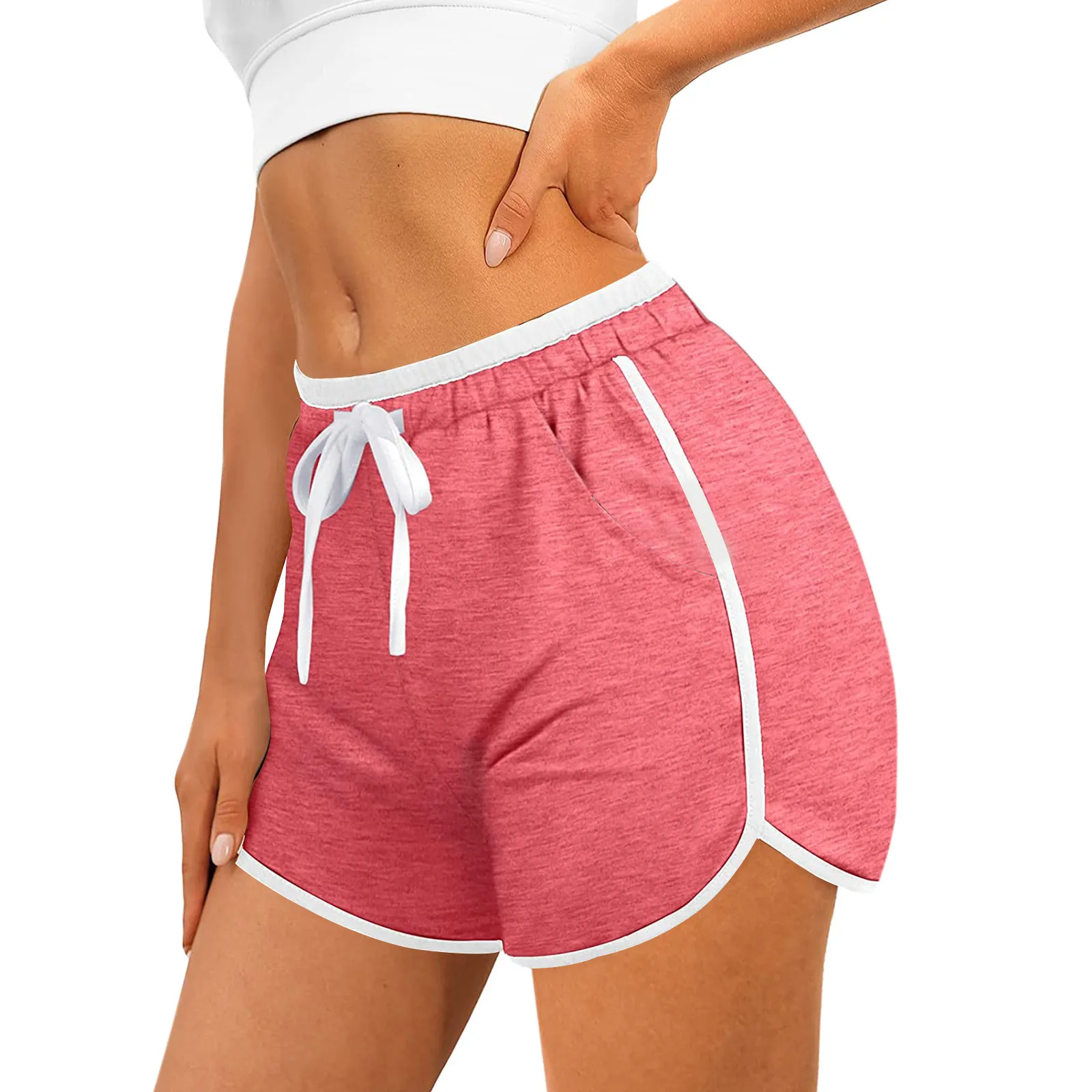 

Women Running Shorts Summer Beach Drawstring Shorts Yoga Fitness Pants Casual Solid Mid Waist Anti Emptied Skinny Sports Shorts
