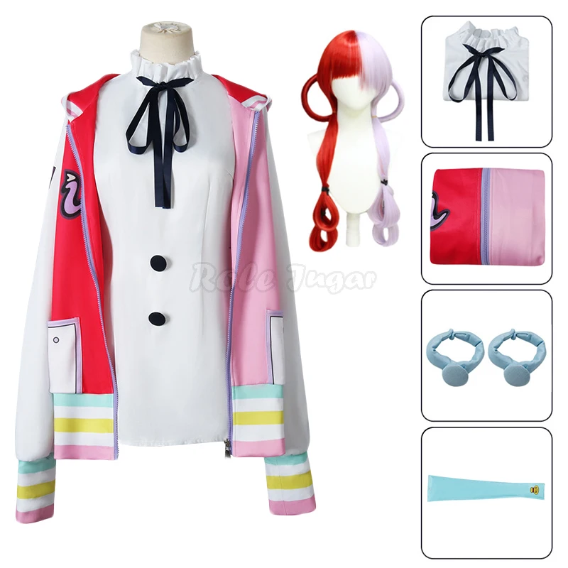 

Japan Anime Cosplay Costume Film Red UTA Women Cute Dress Uniforms Halloween Party Jackets Tops Wig Role Play