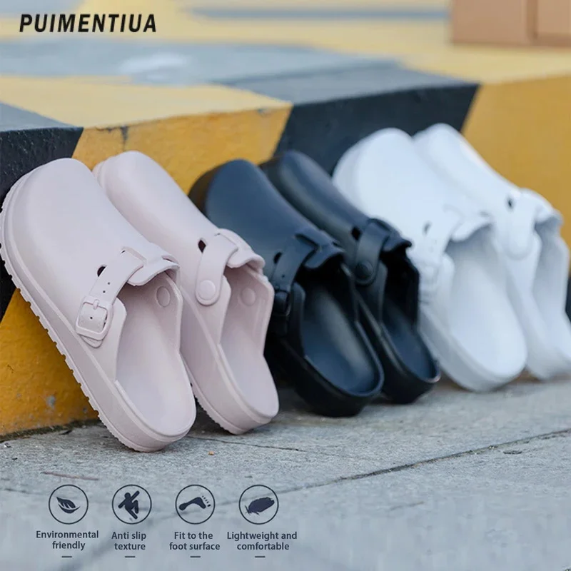 

2023 Fashion Buckle Thick Sole Flat Women's Sandals Spring Summer New Baotou Half Slippers Women Home Outdoor Slides Mules Shoes