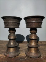 10 tibetan temple collection old bronze cinnabar mud gold phoenix pattern lotus lamp candle stand butter lamp worship hall