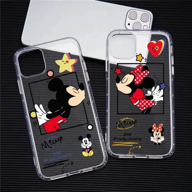 

Cute Funny Cartoon Mickey Minnie Mouse Phone Case For iphone 13 12 11 Pro Max Mini XS 8 7 Plus X SE 2020 XR Transparent Cover