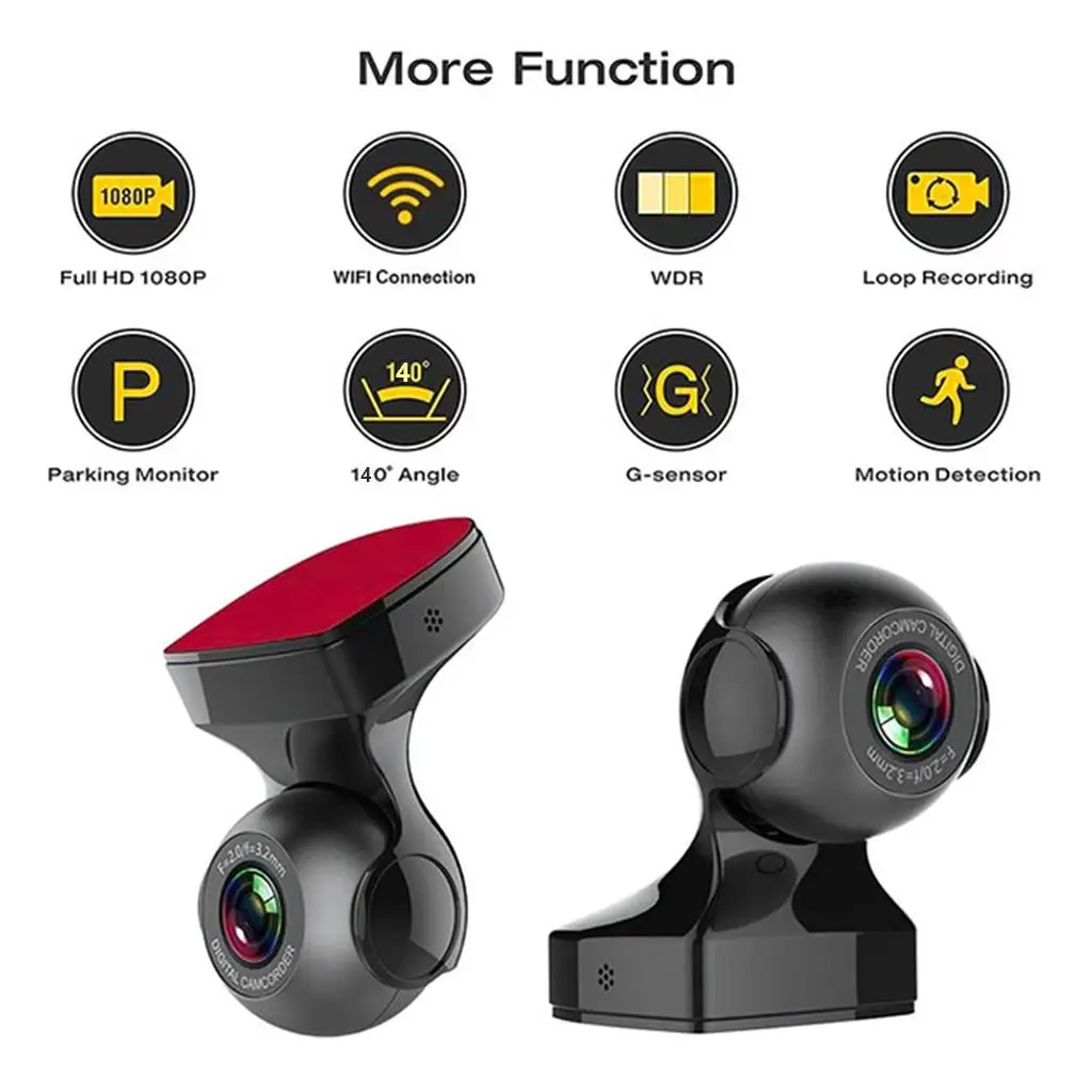 

Cam WiFi Full HD 1080P Camera 140 Degree Wide Angle Car DVR Road Video Recorder Loop Recording Parking Monitor