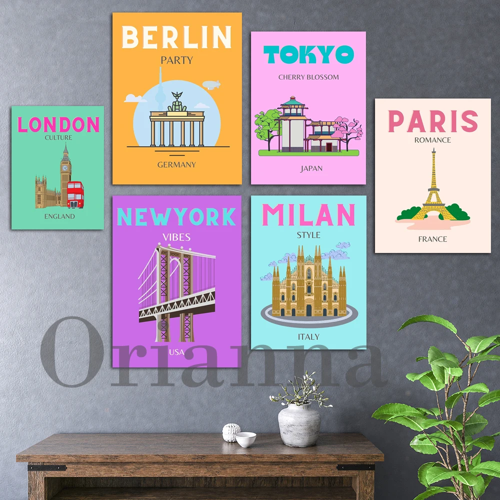 

Paris, London, New York, Milan, Berlin, Tokio Travel Print Poster Wall Art Canvas Painting Living Room Cuadros Home Decor Gift