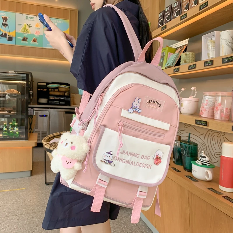 

Fashion Women Backpack Bear Nylon Cute Female College School Bag Student Badge Kawaii Backpack Book Black Ladies Bag Trendy