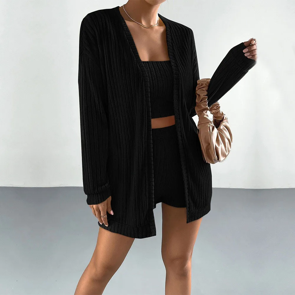 Женский комплект из трех предметов осенне-зимний женский вязаный топ-бандо +