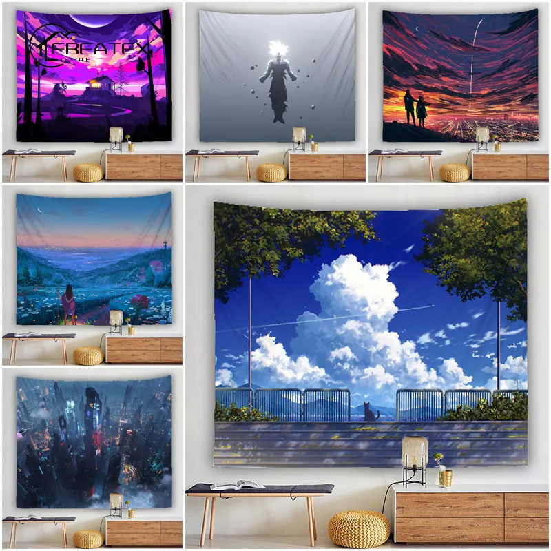 

Anime Tapestry Home Decoration Living Room Manga Printing Background Cloth Room Decor Aesthetics Hippie Tapestry Wall Hanging