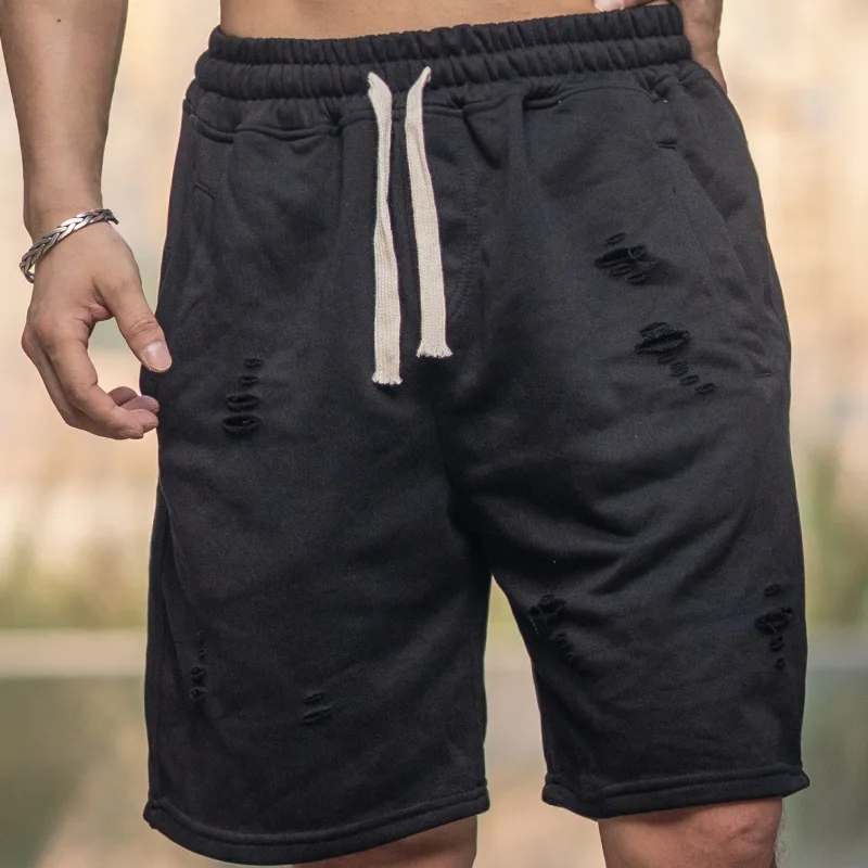 Шорты мужские пляжные свободного покроя спортивные брюки-слаксы рваные модные