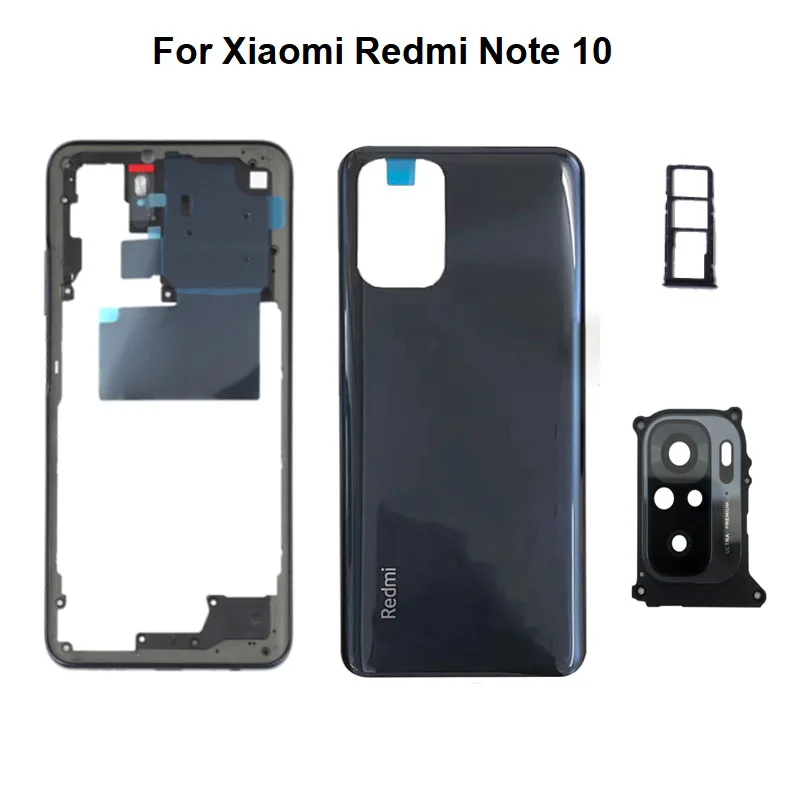 

For Xiaomi Redmi Note 10 Full Housing Back Battery Cover Rear Case Middle Frame With Volume Button Camera Glass Lens Sim Tray