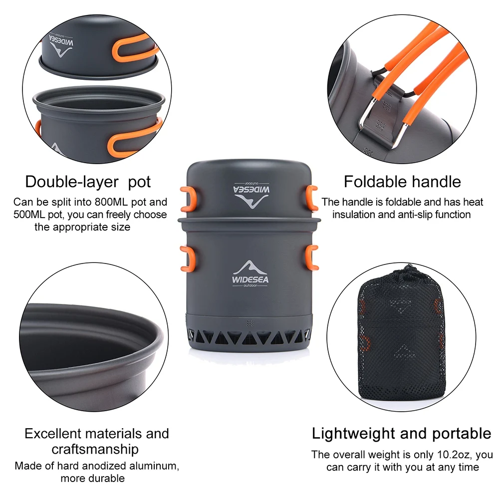 

WIDESEA Camping Cookware Outdoor Cooking Set Tableware Rapid Heating Camping Pot Heat Exchanger Cooker Travel Equipment