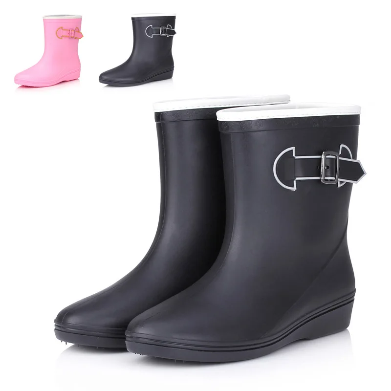 

Mid-tube rain boots women's candy color buckle summer non-slip rain boots light fashion water shoes galoshes rubber shoes