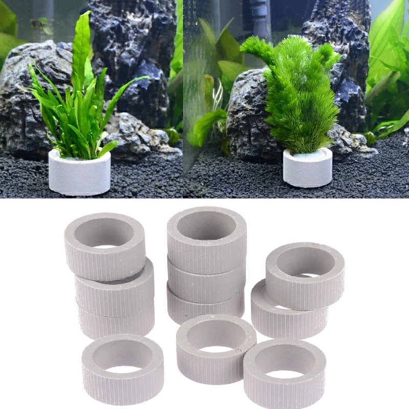 

10Pcs Aquarium Decoration Ceramic Ring Fish Tank Plant Fixing Pot Aquatic Plants Potted Planting Cup Aquarium Accessories