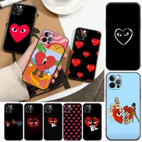red play heart cdg luxury phone case for apple iphone 13 12 11 8 7 se xr xs max 5 5s 6 6s pro plus black soft silicone case capa