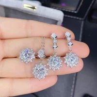 1 carat white moissanite flower jewelry set 925 silver ring earrings pendant 3 pieces suits wedding jewelry for women