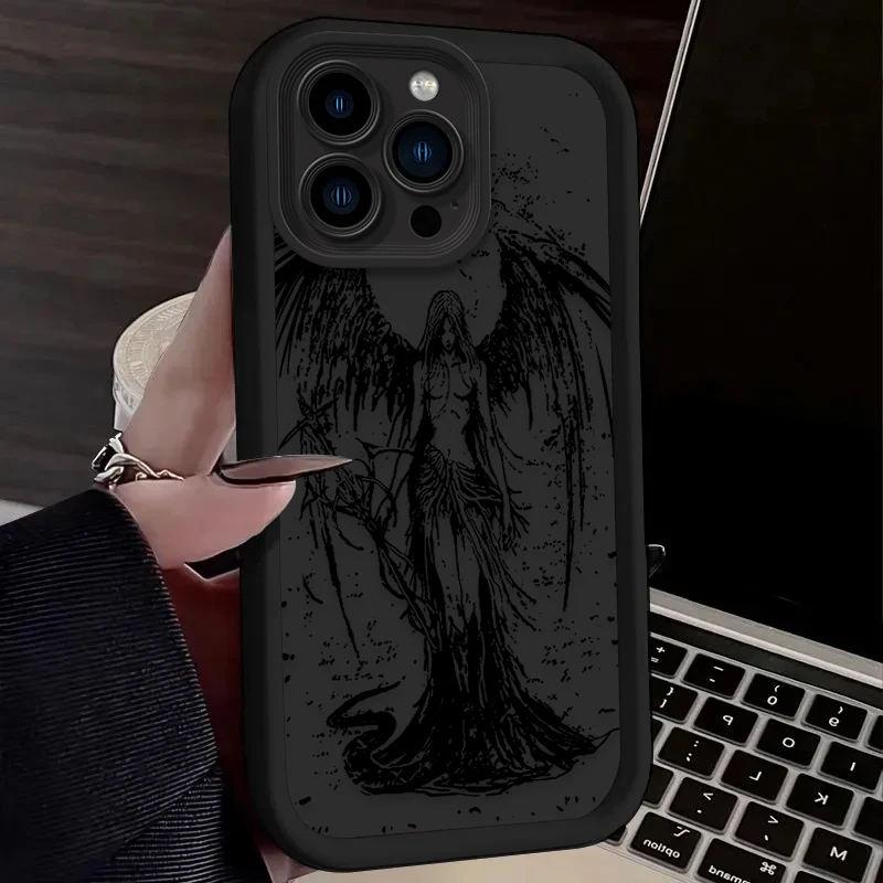 Luxury Punk Black Angel Phone Case For Samsung A03 A04 A05S A10S A11 A12 A20S A21S A13 A14 A54 A34 A53 A33 Cover