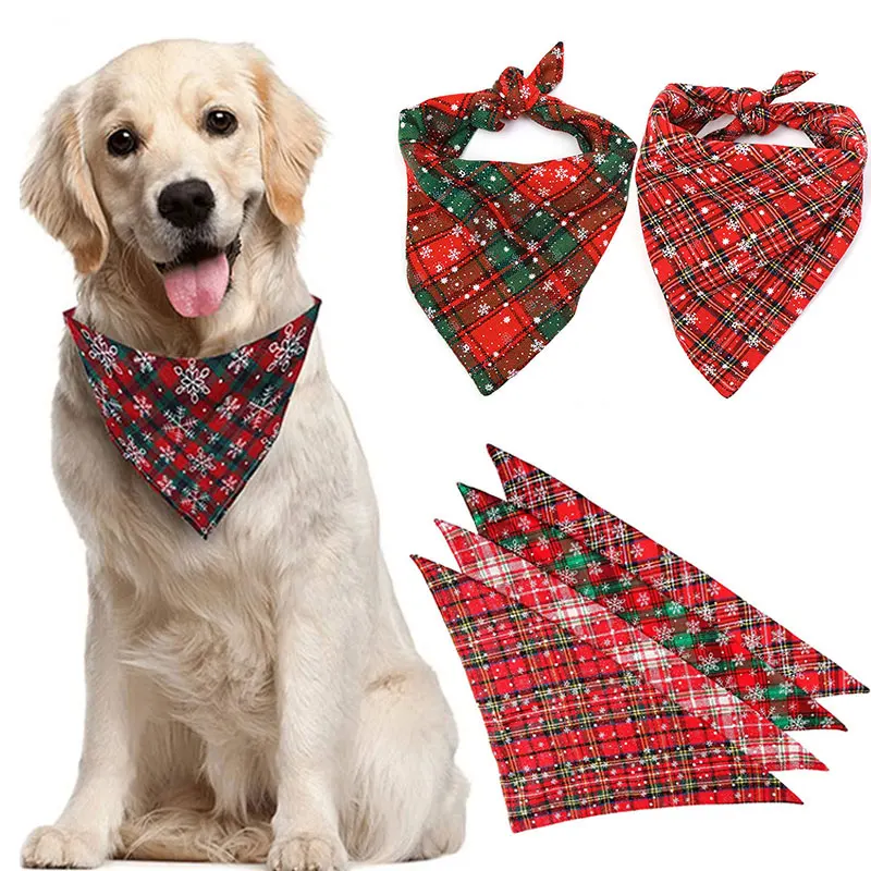 

Dog Double Layer Bandanas Pet Scarf Pet Bandana For Dog Cotton Plaid WashableBow ties Collar Xmas Saliva Towel Dog Accessories