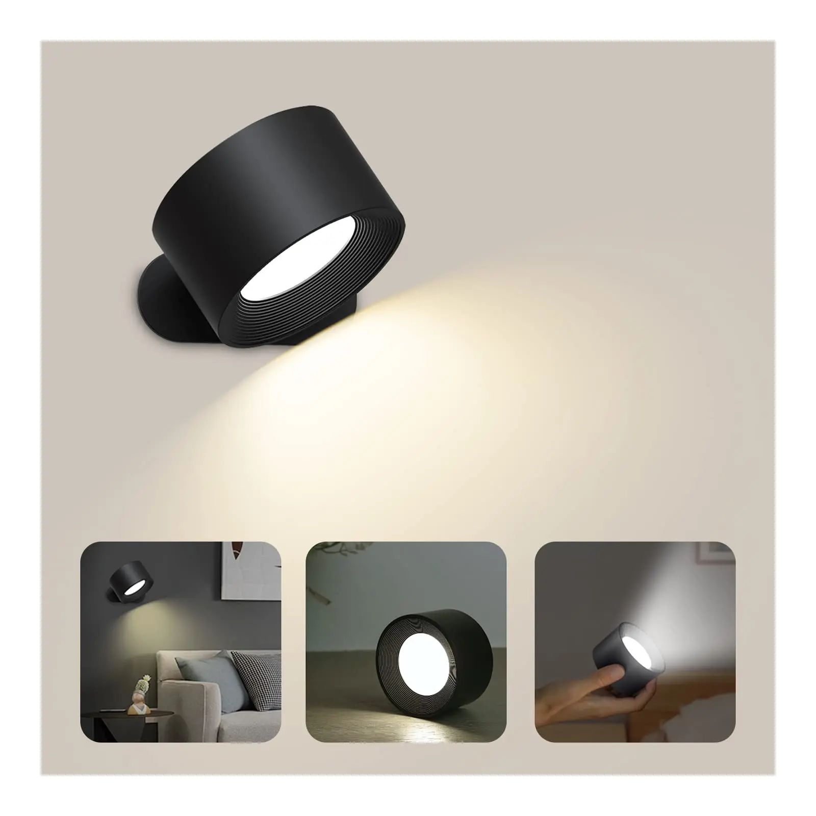 

3 Colors dimmable USB Rechargeable LED Wall Light Touch Control Cordless Wall Mounted Sconce Lights For Bedroom Reading Lamp