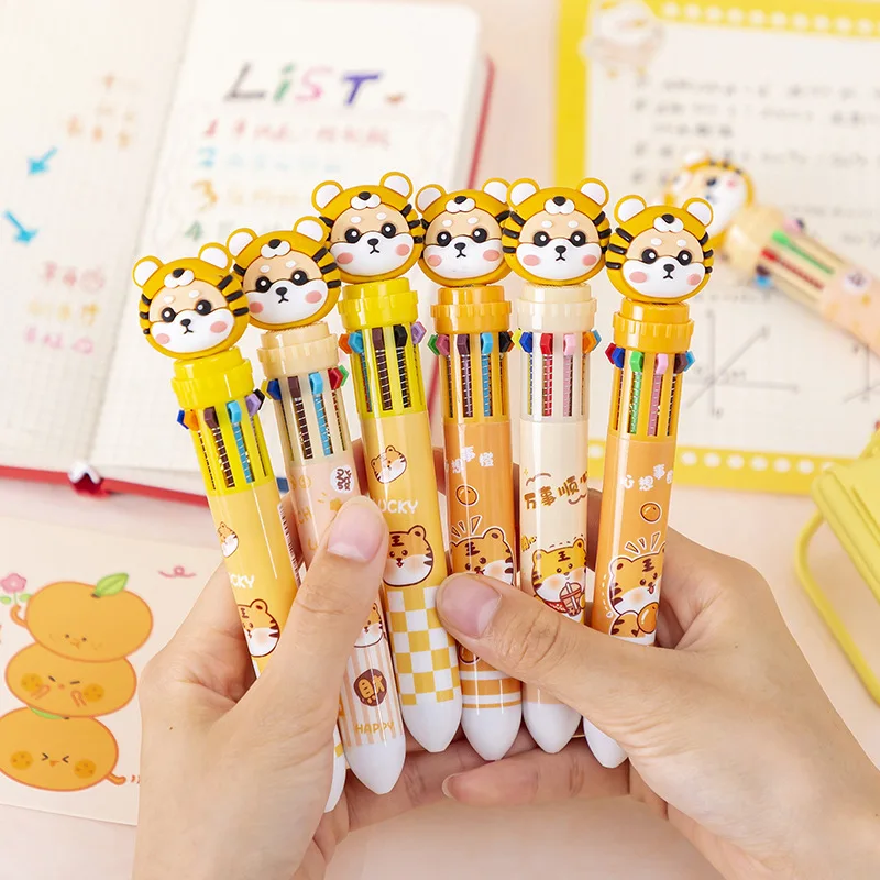 20Pcs/Lot Cute Tiger 10 Color Ballpoint Pen Cartoon Retractable Ball Point Pens Graffiti Pen Office Supplies School Stationery