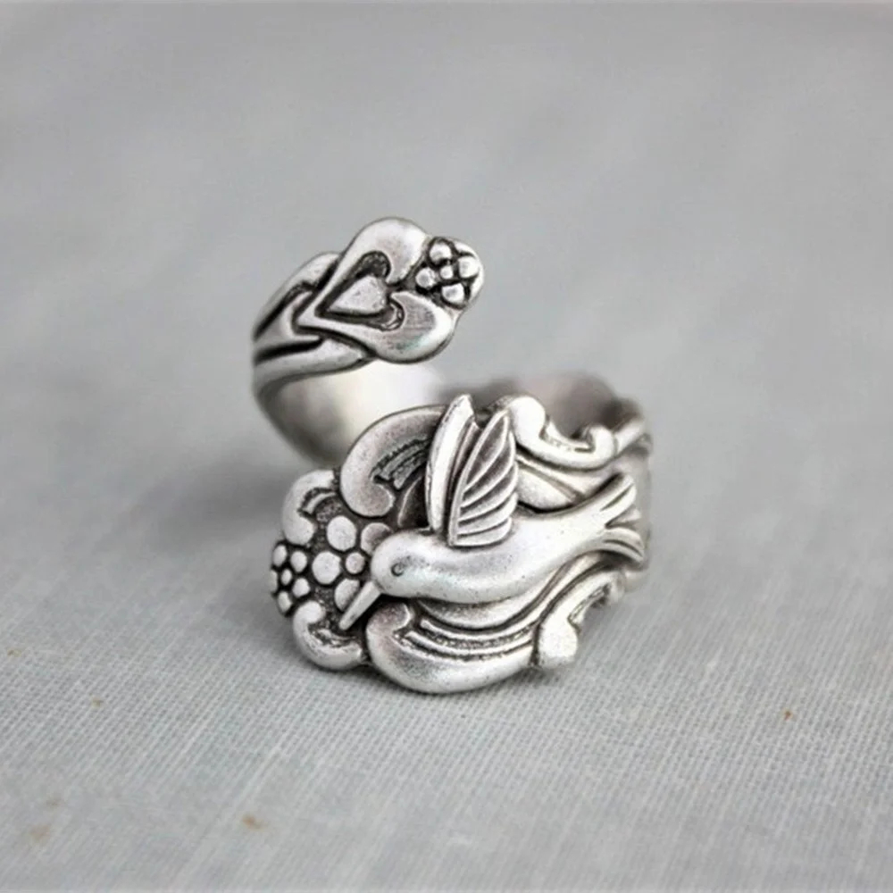 

Fashion Simple Silver Color Hummingbird Spoon Bird Animal Ring for Women Adjustable Ring Vintage Series Party Dancing Jewelry
