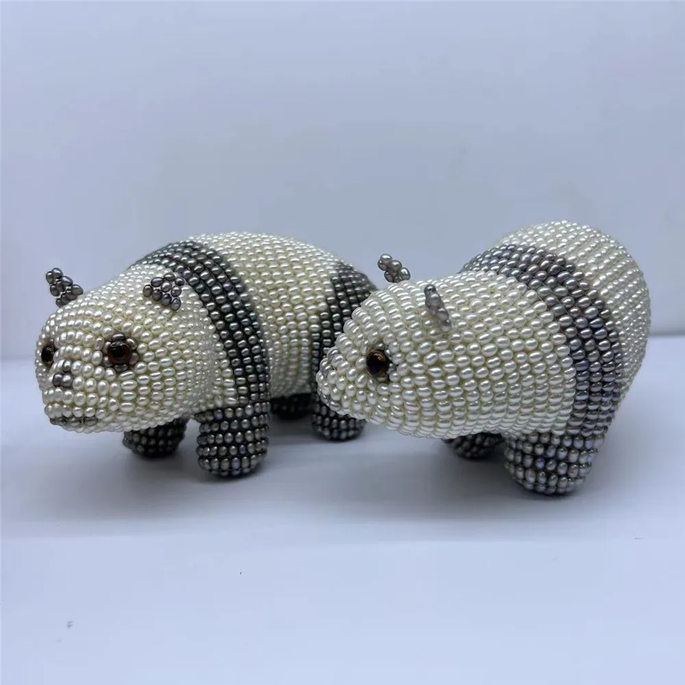 Panda DIY Pure Hand-Woven Natural Freshwater Pearls Animal Ornaments Home Living Room Office Desktop Decoration