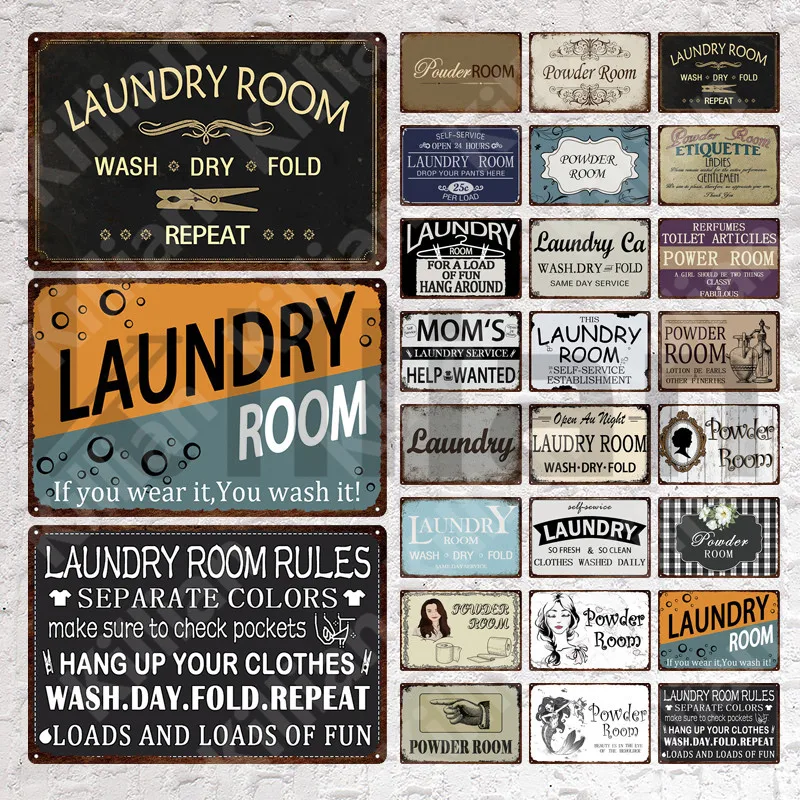 

Laundry Metal Sign Vintage Text Quote Metal Sign Tin Sign Wall Art Stickers Vintage Tin Plate for Laundry Room Powder Room Decor