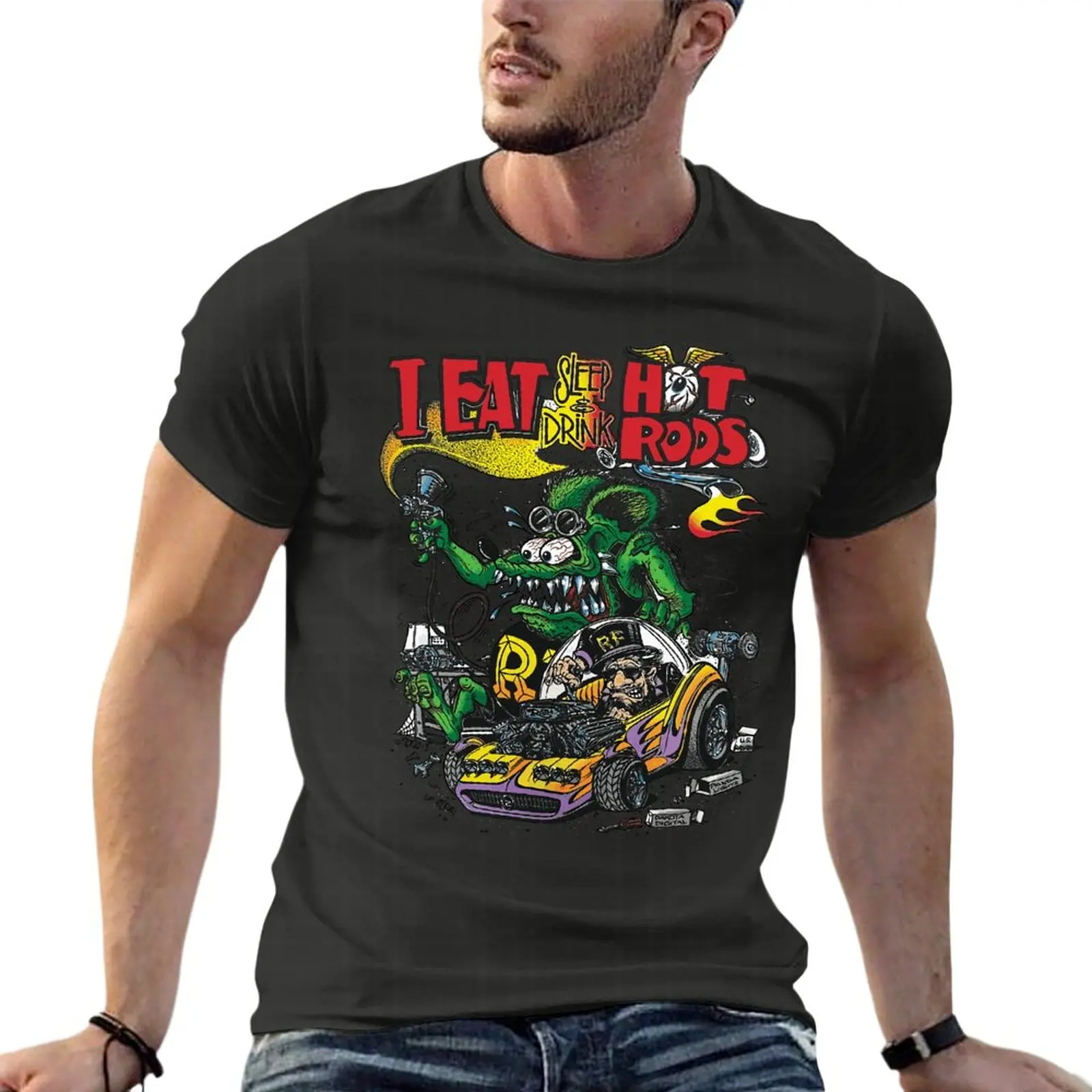 

Ed Big Daddy Roth Rat Fink Eat Drink Hotrods Oversize T Shirts Funny Men'S Clothes Short Sleeve Streetwear Big Size Tops Tee