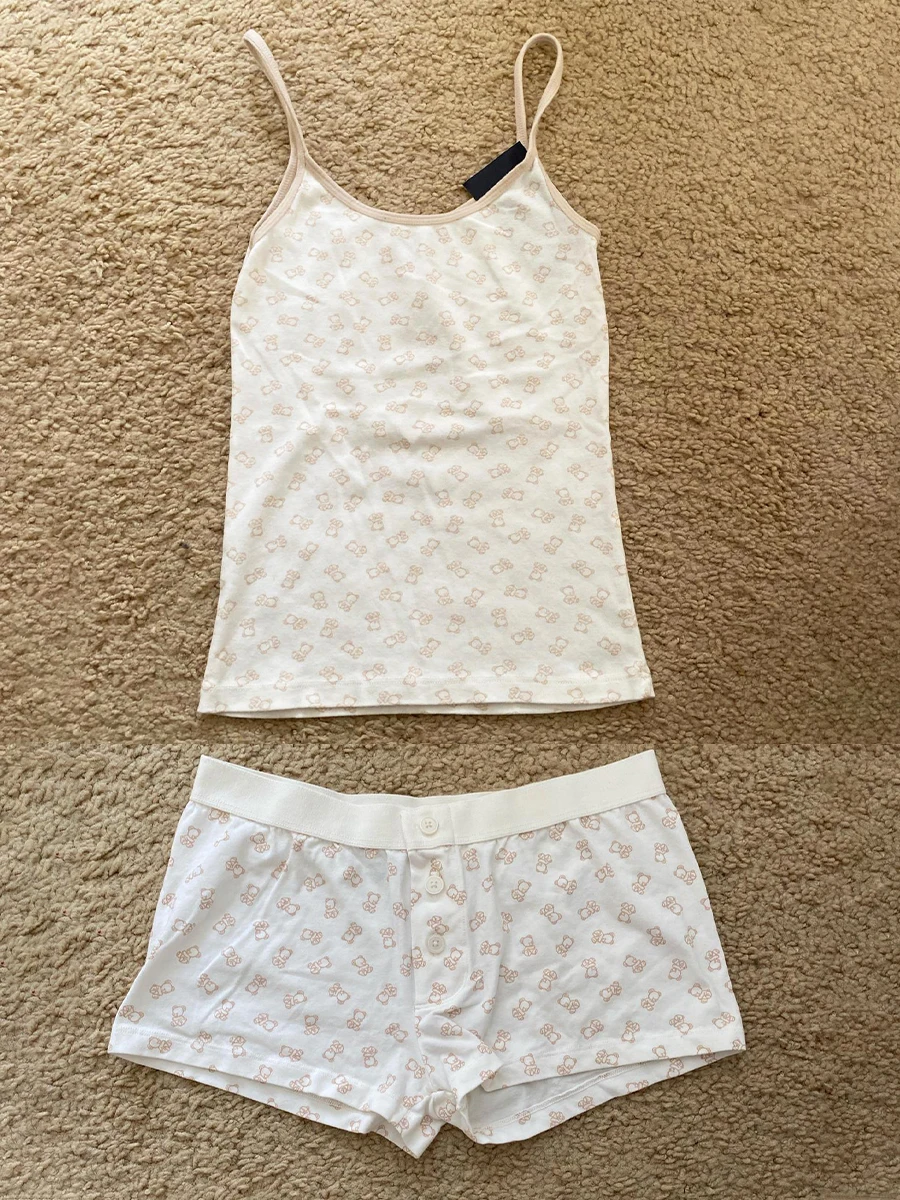 Новый жилет с принтом Маленькие медведи шорты пижамный комплект женские тонкие