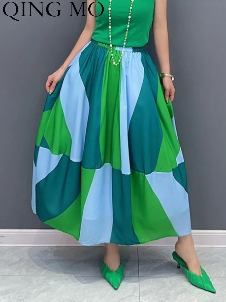 

QING MO 2023 Summer New Casual Color Matching Loose One Piece Half Skirt Fashion Women's Wear Personalized Girl Skirt ZY177A