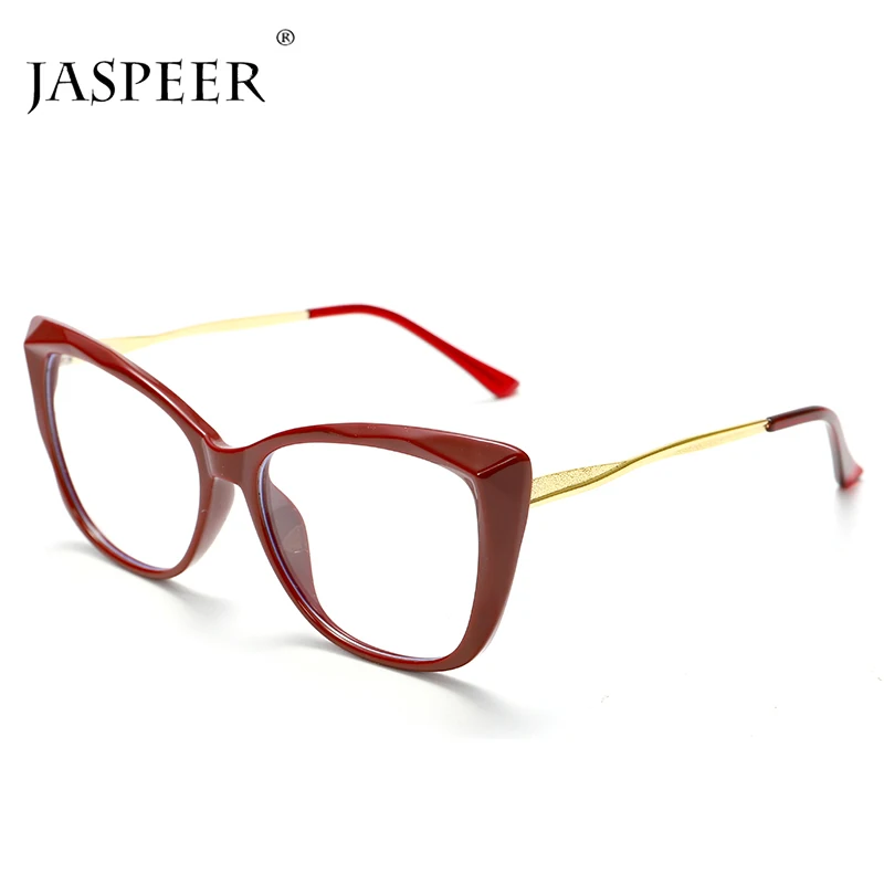 

JASPEER Retro TR90 Metal Cat Eye Women Glasses Frame Fashion Spring Hinge Clear Anti-blue Light Men Optical Leopard Frame