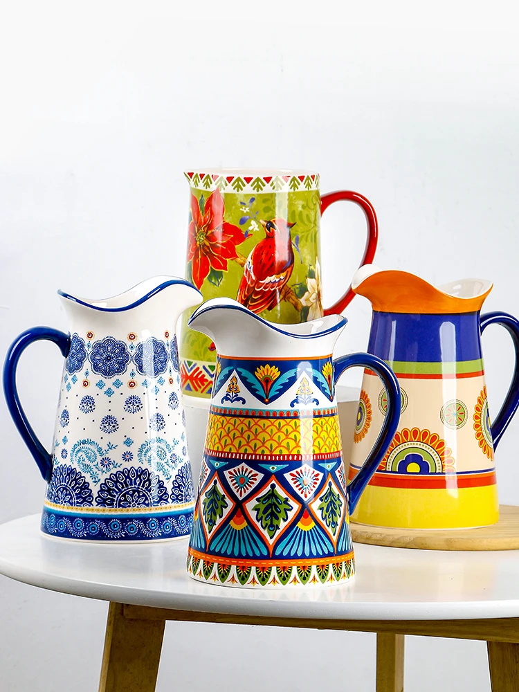 

Creative cold water pot Ceramic flower vase American underglaze color large capacity water pot Personalized decorative pendulum