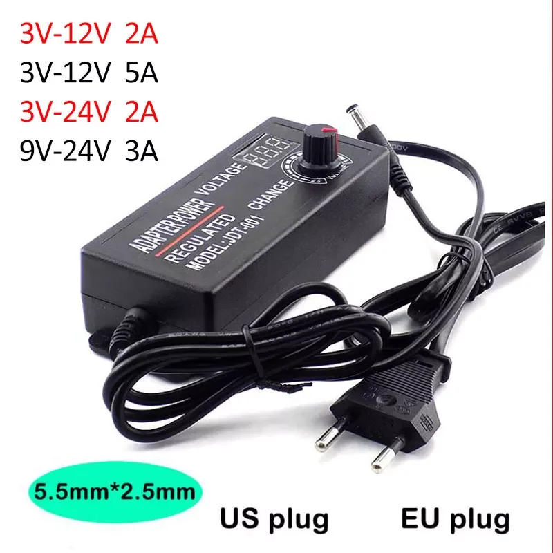 

Adjustable Adapter AC 100-220V to DC 3V-12V 3V-24V 9V-24V 2A 3A 5A power Supply plug LED Driver display adaptor led strip light