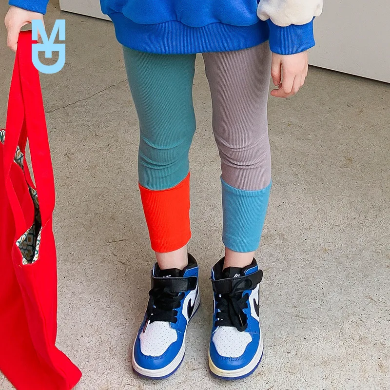 

Новые осенние хлопковые лоскутные леггинсы, повседневные универсальные облегающие тонкие брюки для девочек