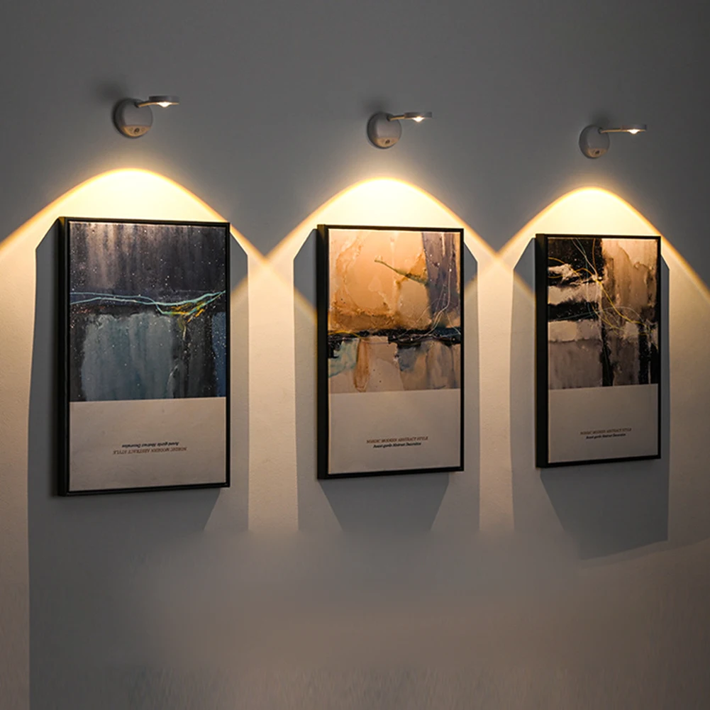 

Picture Lights Wall Lights Motion Sensor Wall Lamp 3 Color Temperature 360° Rotation Rechargeable Lights for Reading Corridor