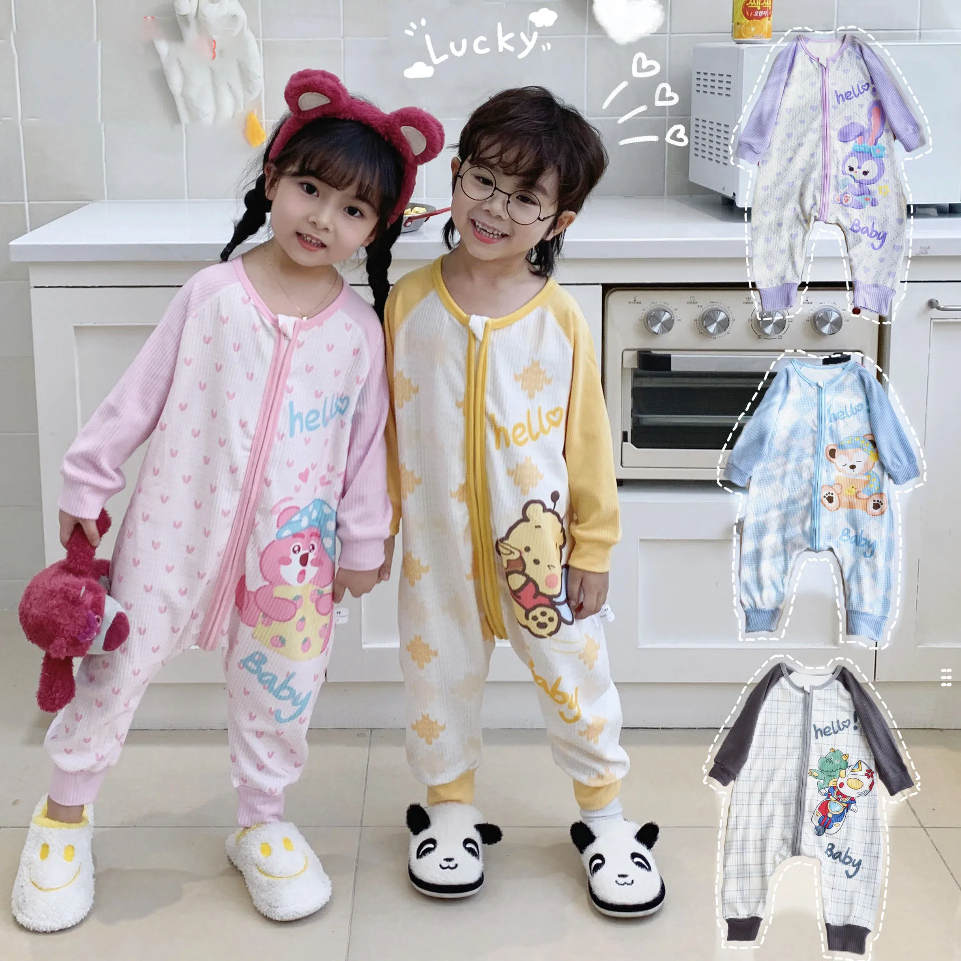 

Kawaii Stellalou Lotso Мультяшные Детские сплошные пижамы с начесом аниме Sanrio милые женские пижамы с защитой от ударов домашняя пижама