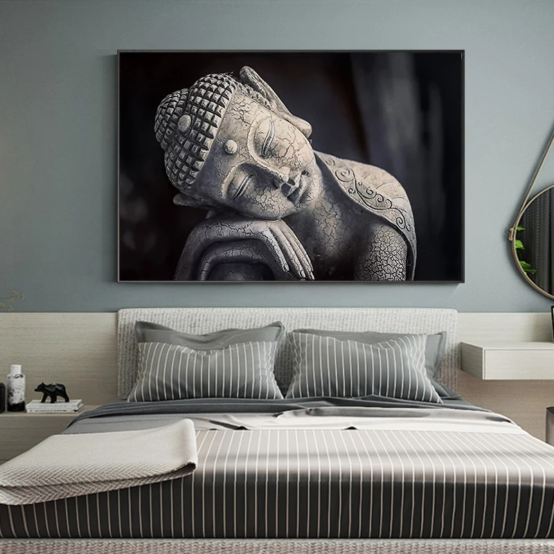 Черно-белая статуэтка Будды Картина на холсте фотография настенные картины для