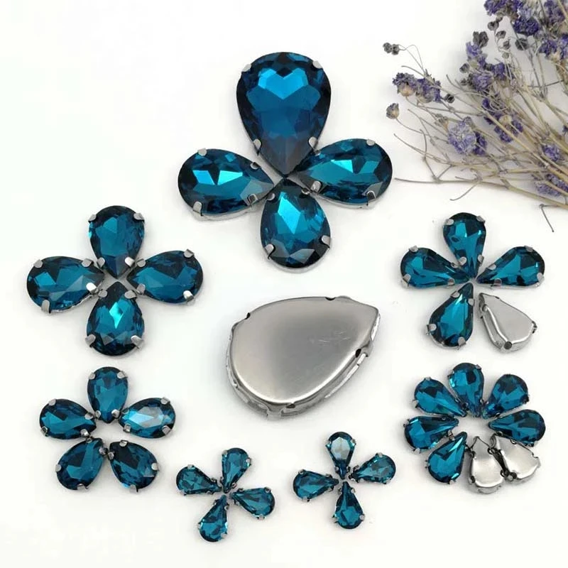 

35 шт. серебряный коготь павлина синего цвета формы капли воды смешанные конфеты AB стекло Кристалл пришить стразы свадебное платье обувь сумка diy отделка