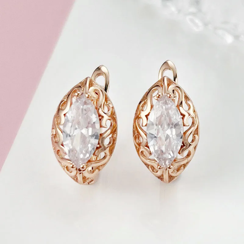 

Rose Gold Color Earrings Simple Classic Zircon Earrings for Ladies