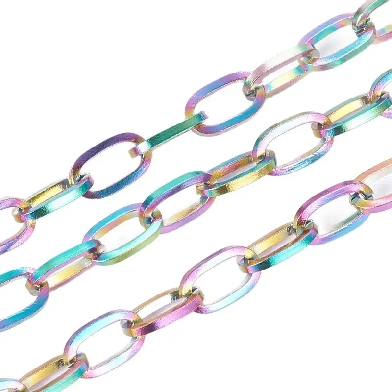 

1.5mm 2mm 2.5mm 3.5mm 5mm Stainless Steel Multi-color Curb/Rolo/Cable Chains Unwelded with Spool,about 10m/Roll F80