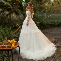 elegant a line deep v neck wedding dress illusion puff sleeve off shoulder bridal gown backless button train vestido de noiva