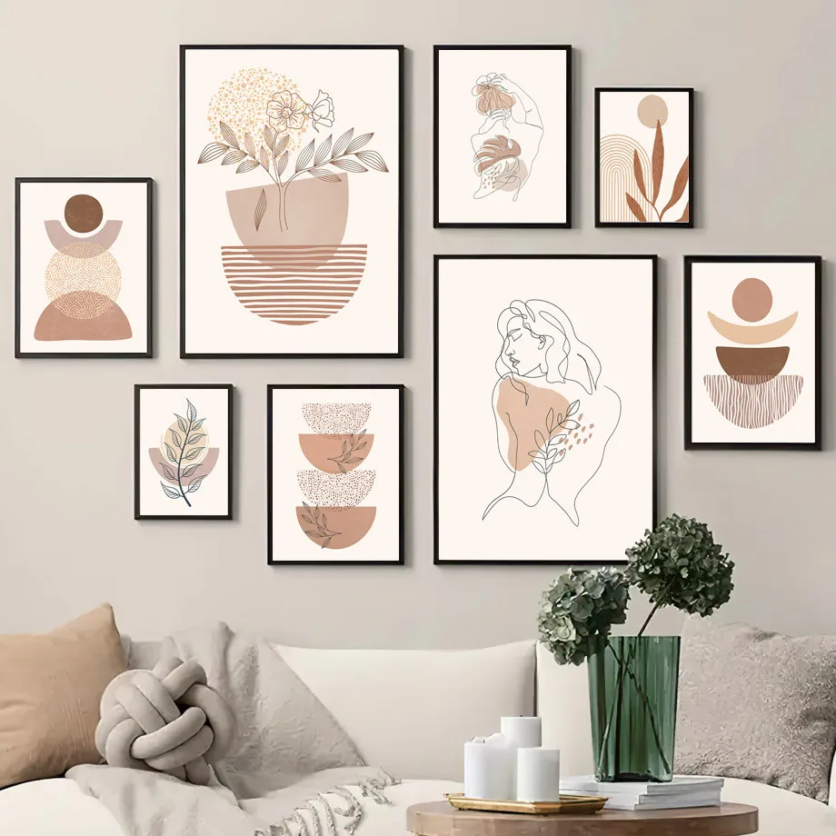 Фото Boho абстрактный Рисунок, листья, вытяжка, настенное искусство, брезент, геометрический рисунок, скандинавские плакаты, Декор, фото для фотосъ... №4