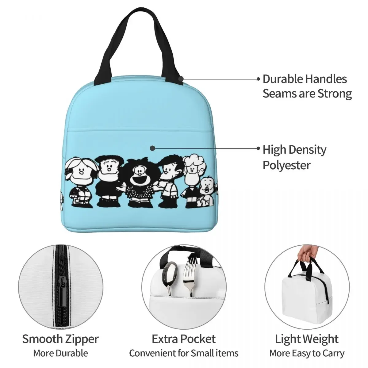 Изолированная сумка для обеда Mafalda и Friends большой контейнер еды Quino Comics Термосумка