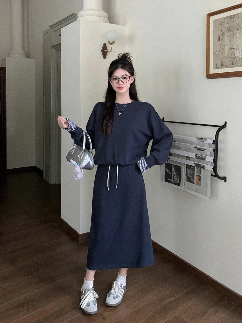 Женский осенне-зимний хлопковый комплект из двух предметов с круглым вырезом