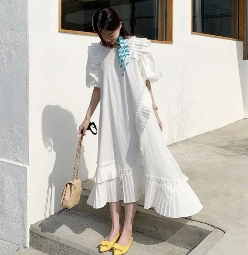 

Elegant Dress Chic Design Sense Age Reducing Pleated Embellishment Medium Length Dress 2022 New Summer Spring