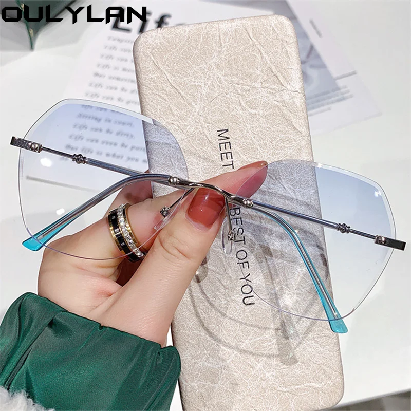 

Oulylan Rimless Gradient Anti Blue Light Glasses Frame Women Fashion Nearsighted Eyeglasses Frames Lady Decoration Fake Eyewear