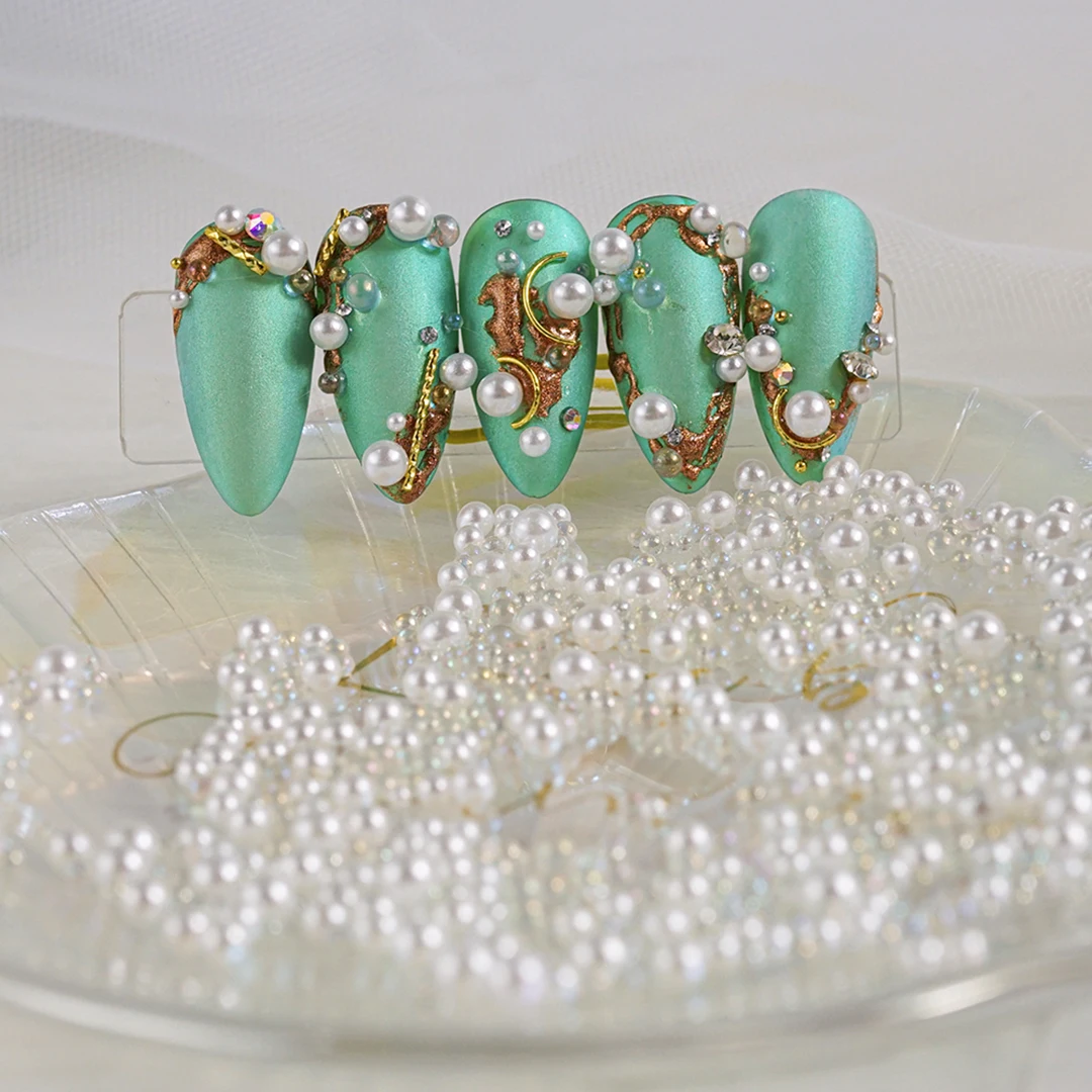

Mix Sizes White Pearls Nail Art Tips 3D Beads Jewelry Charms Manicure Art Decoration Press On Nails For DIY Nail Art Parts